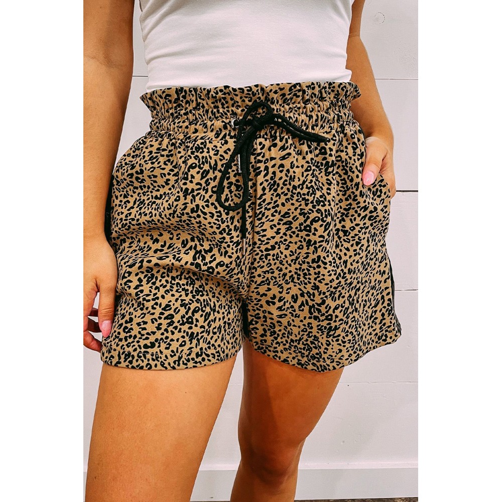 Leopard Print Ruffled Drawstring High Waist Shorts Leopard Print Ruffled Drawstring High Waist Shorts