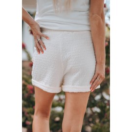 White Textured Knit Fold Hem Shorts White Textured Knit Fold Hem Shorts