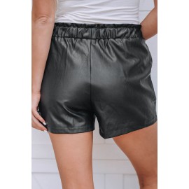 Faux Leather Ruffle Waistband Shorts Faux Leather Ruffle Waistband Shorts