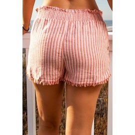 Orange Ribbed Smocked Frill Raw Hem High Waist Shorts Orange Ribbed Smocked Frill Raw Hem High Waist Shorts