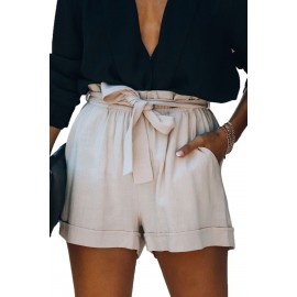 Cotton Pocketed Paper Bag Waist Shorts