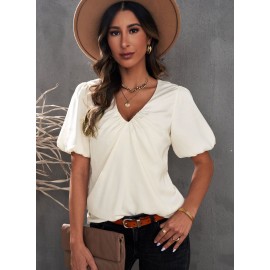 Satin Puff Sleeve V Neck Blouse Satin Puff Sleeve V Neck Blouse