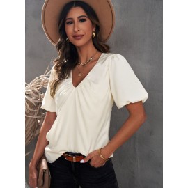 Satin Puff Sleeve V Neck Blouse Satin Puff Sleeve V Neck Blouse