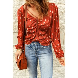 Orange Crisscross Dotted Print Bubble Sleeve Blouse Orange Crisscross Dotted Print Bubble Sleeve Blouse