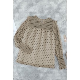 Apricot Smocked Ruffle Trim Blouse Apricot Smocked Ruffle Trim Blouse