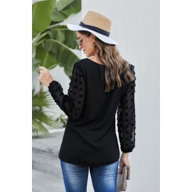 Black Swiss Dot V Neck Long Sleeve Blouse Black Swiss Dot V Neck Long Sleeve Blouse
