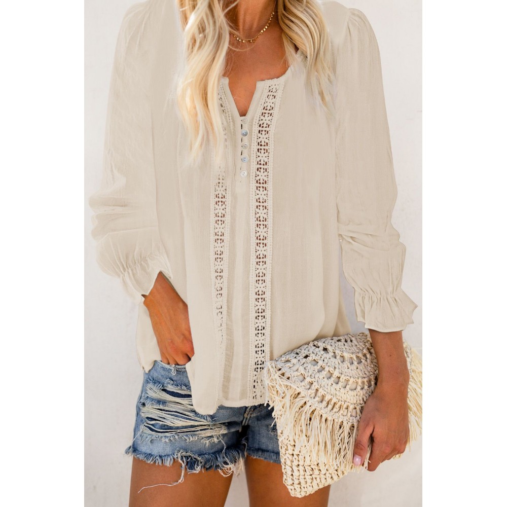 Apriot Bohemian Bubble Sleeve Eyelet Blouse Apriot Bohemian Bubble Sleeve Eyelet Blouse