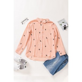 Pink Bird Print Buttoned Shirt Pink Bird Print Buttoned Shirt