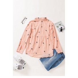Pink Bird Print Buttoned Shirt Pink Bird Print Buttoned Shirt