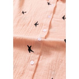 Pink Bird Print Buttoned Shirt Pink Bird Print Buttoned Shirt