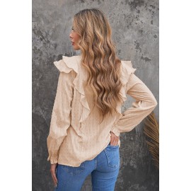 Apricot Dotted Texture Sheer Ruffles Bubble Sleeves Shirt Apricot Dotted Texture Sheer Ruffles Bubble Sleeves Shirt