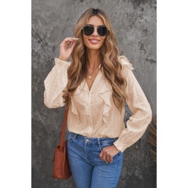 Apricot Dotted Texture Sheer Ruffles Bubble Sleeves Shirt Apricot Dotted Texture Sheer Ruffles Bubble Sleeves Shirt