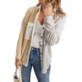 Gray Colorblock Fleece Pockets Buttoned Shirt Gray Colorblock Fleece Pockets Buttoned Shirt