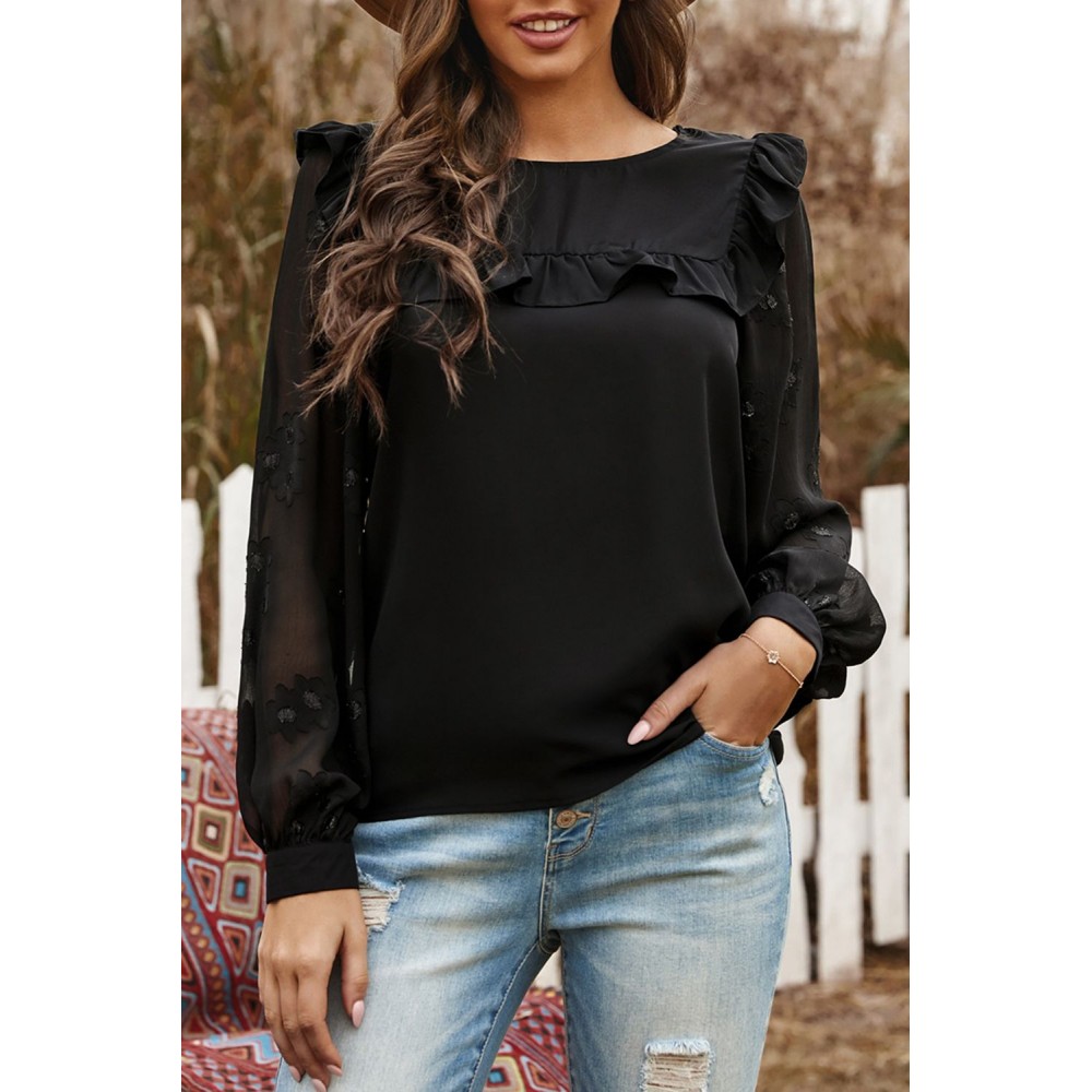 Contrast Sleeve Ruffle Blouse Contrast Sleeve Ruffle Blouse