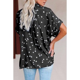 Black Stars Print Cuffed Sleeves Shirt Black Stars Print Cuffed Sleeves Shirt