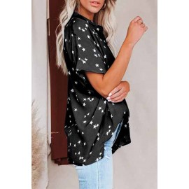 Black Stars Print Cuffed Sleeves Shirt Black Stars Print Cuffed Sleeves Shirt
