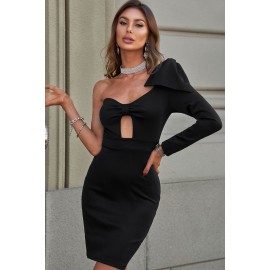 Black Cut-out Bow Knot One Shoulder Bodycon Dress Black Cut-out Bow Knot One Shoulder Bodycon Dress