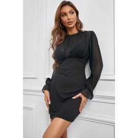 See-through Mesh Patchwork Puff Sleeve Bodycon Mini Dress See-through Mesh Patchwork Puff Sleeve Bodycon Mini Dress